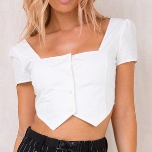 I.AM.GIA White Button Crop Top